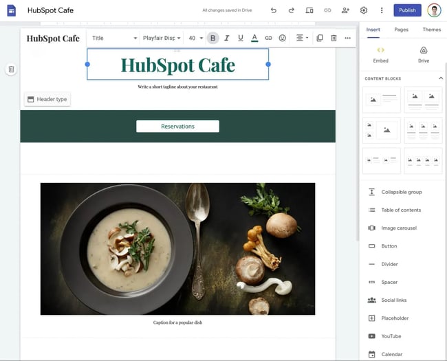 the google sites editor.